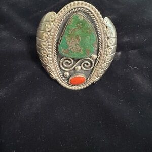 Vintage Silver and Green Stone Bracelet